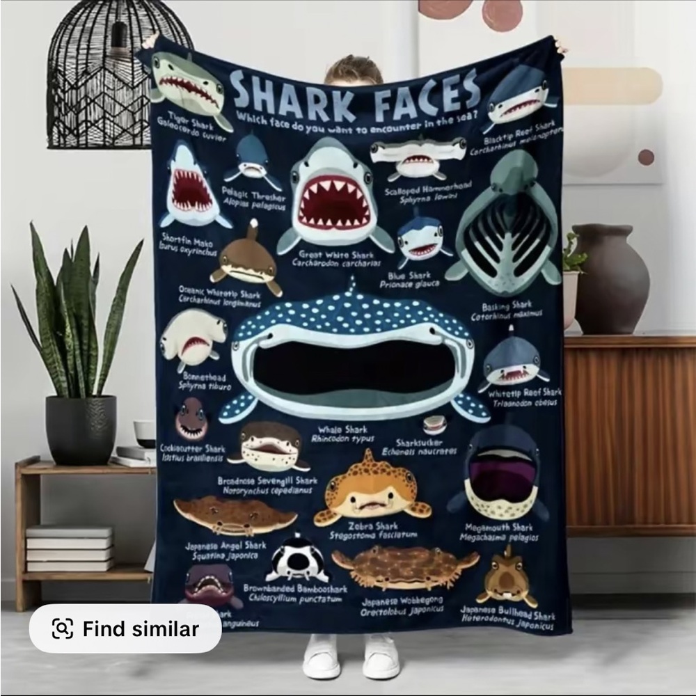 Shark Faces Illustrated Throw Blanket